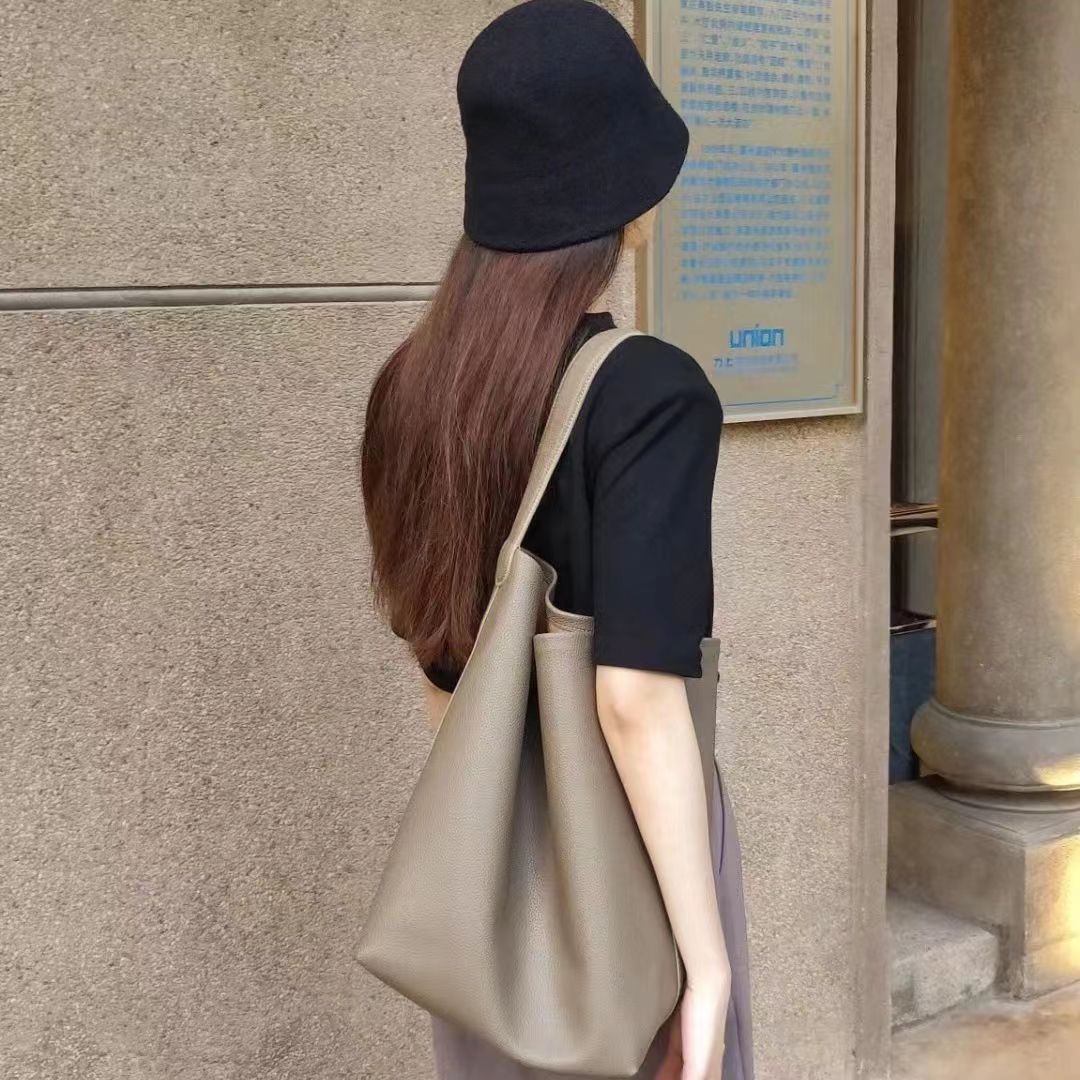 Wholesale Large Capacity Bucket Bag Genuine Leather Litchi Tote Bag Shoulder Bag