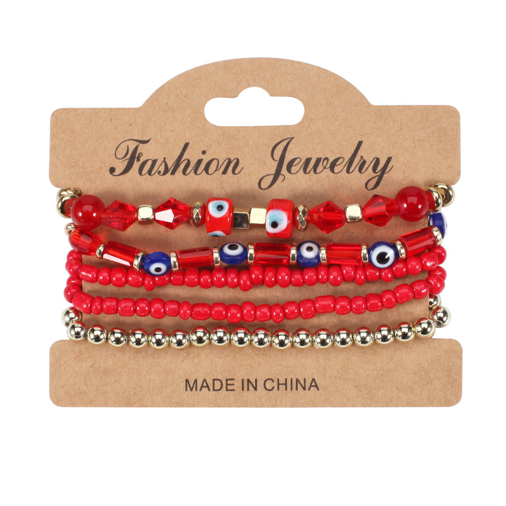 Wholesale Bohemian Eye Pattern Rice Beads Multi-layer Bracelet