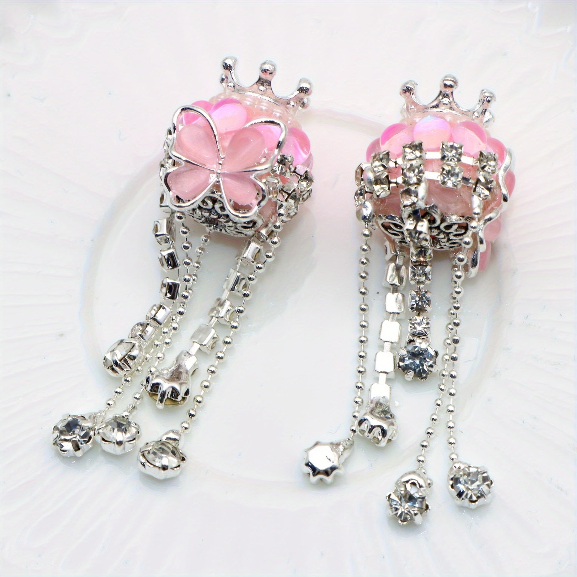 Wholesale 5pcs diamond crown butterfly tassel round beads diy beads