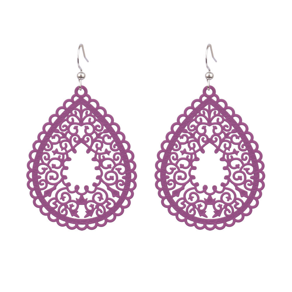 Wholesale Simple Colorful Printed Hollow Water Drop Versatile Earrings