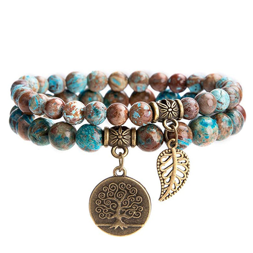 Wholesale Tree Of Life Leaf Pendant Bracelet Set Colorful Stone Beaded Jewelry For Everyday Wear Boutique Resale