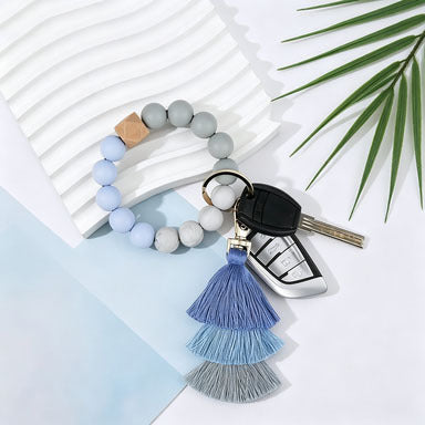 Wholesale Bohemian Silicone Bead Bracelet Tassel Keychain Bag Charm For Wedding Gift