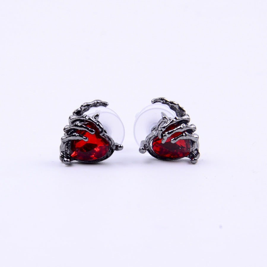 Wholesale Dark punk diamond heart necklace earrings