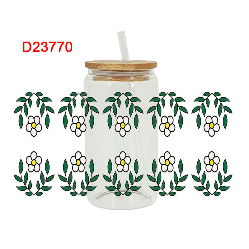 Wholesale colorful flowers 16oz Cup UV DTF Wraps