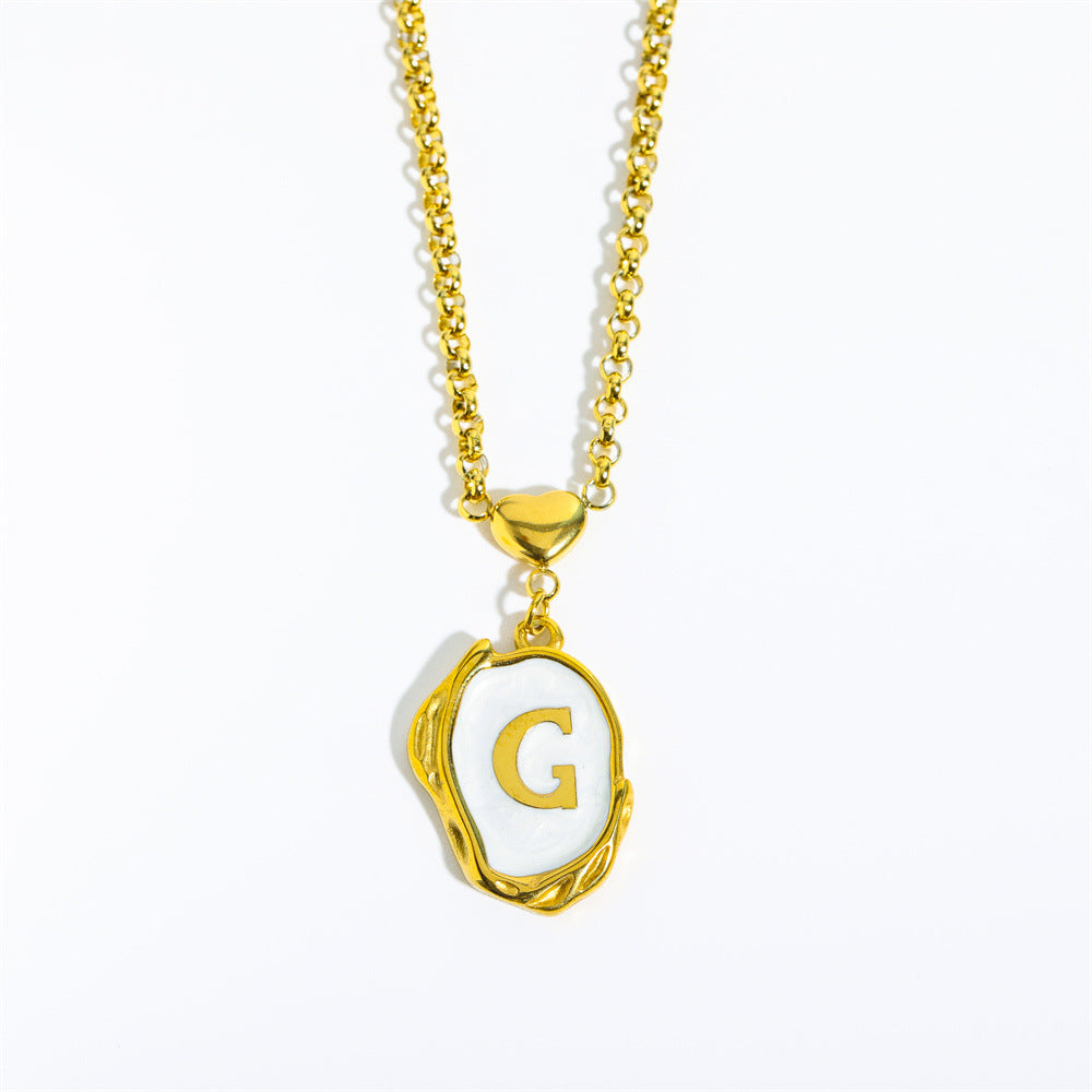 Wholesale 26 Letters Oil Dripping Three-dimensional 18K Gold Plated Stainless Steel Necklace