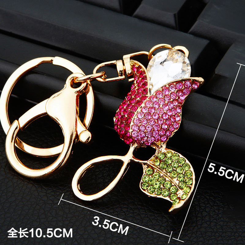 Wholesale Flower Metal Car Keychain With Tassel Pink White Bag Charm And Key Accessory Gift For Women Boutique Resale