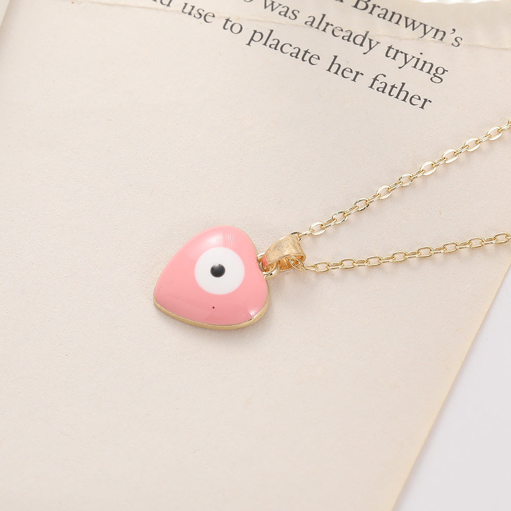 Wholesale Devil's Eye Heart Shaped Alloy Drop Oil Necklace