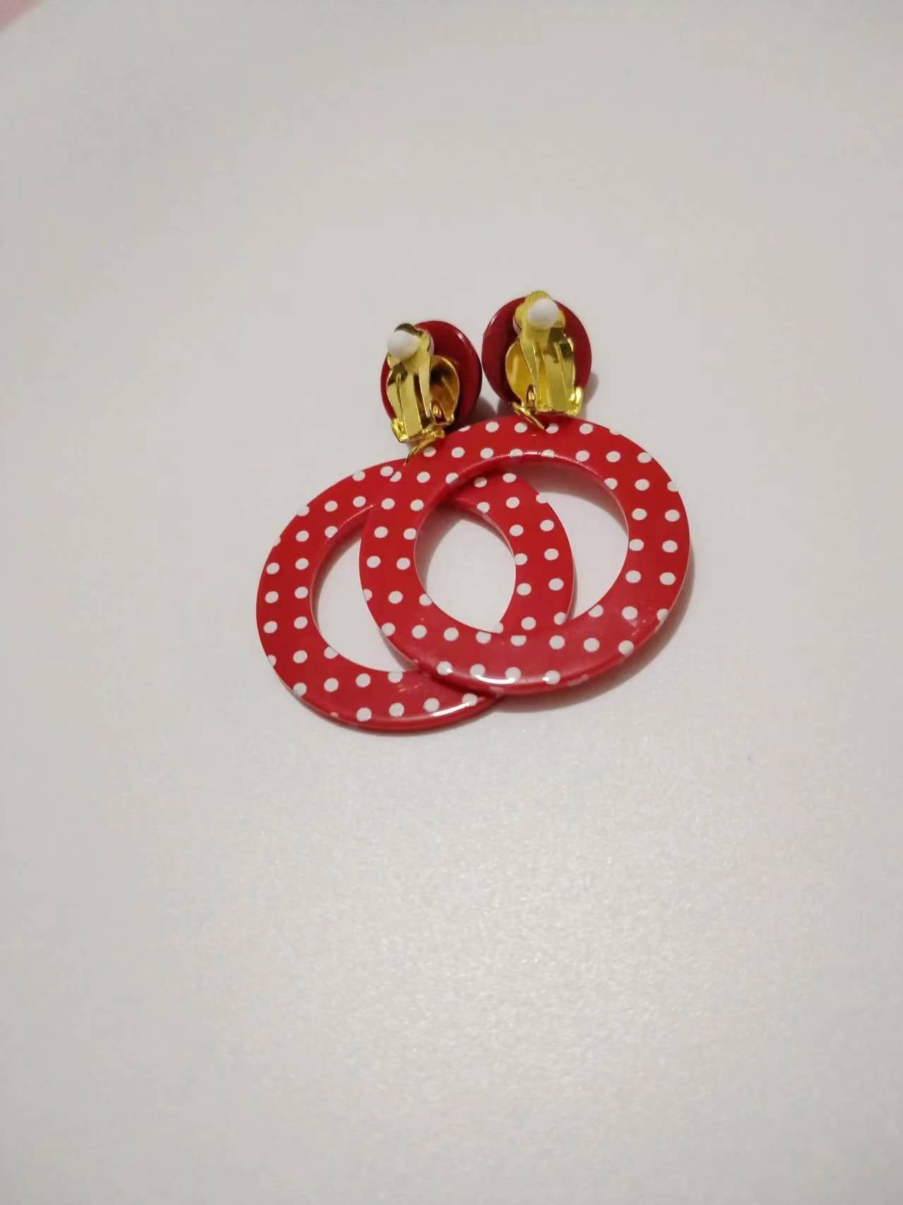 Wholesale Retro Hong Kong style red exaggerated polka dot large hoop earrings