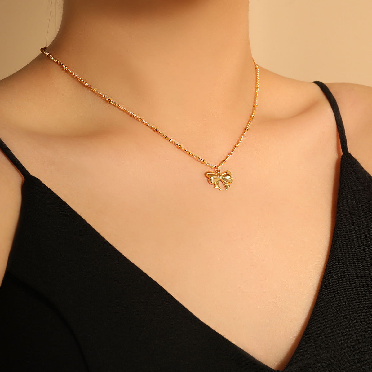 Wholesale ins style retro minimalist bow titanium steel clavicle chain