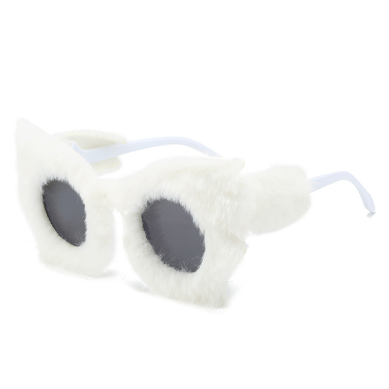 Wholesale Fur-lined Fashion Butterfly Furry Hip-hop Fashion Sunglasses