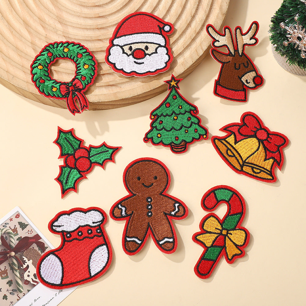 Wholesale Christmas Bow Embroidered Self Adhesive Sticker Patch For Bags Clothing DIY Fashion Accessory Craft Supply