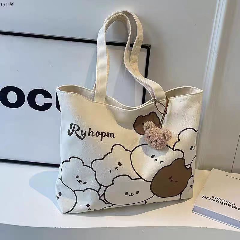 Wholesale Japanese cartoon one-shoulder large capacity tote canvas handbag