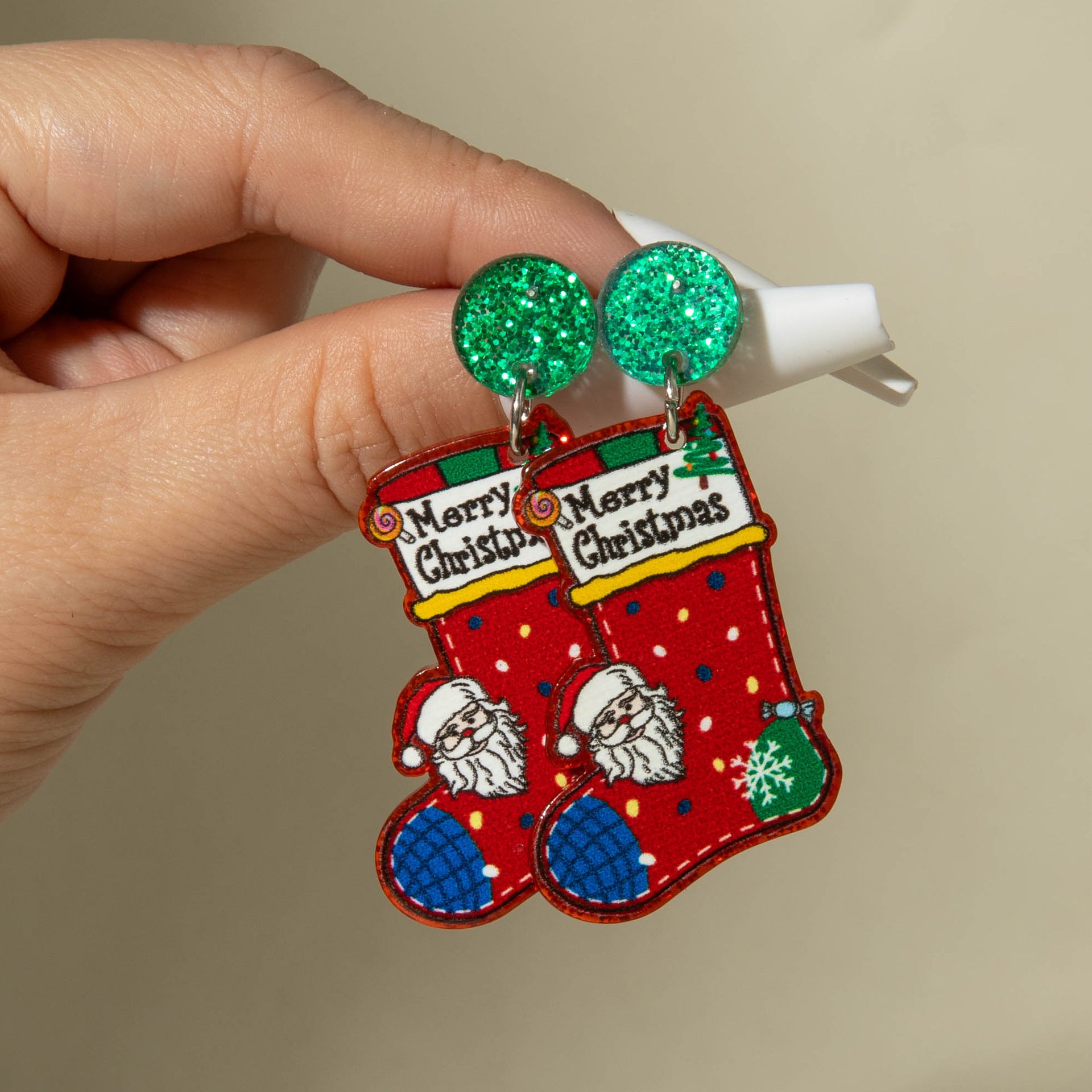 Wholesale  Santa Claus glitter Acrylic Earrings