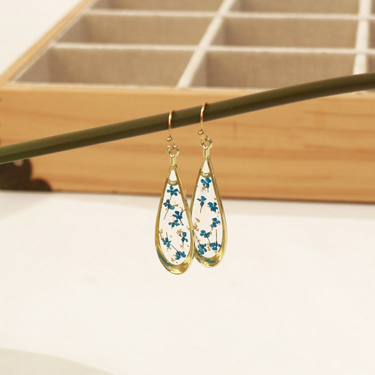 Wholesale 6pcs/pack fashion modern dried flower earrings eternal flower earrings Gold-Plated Retro real flower earrings