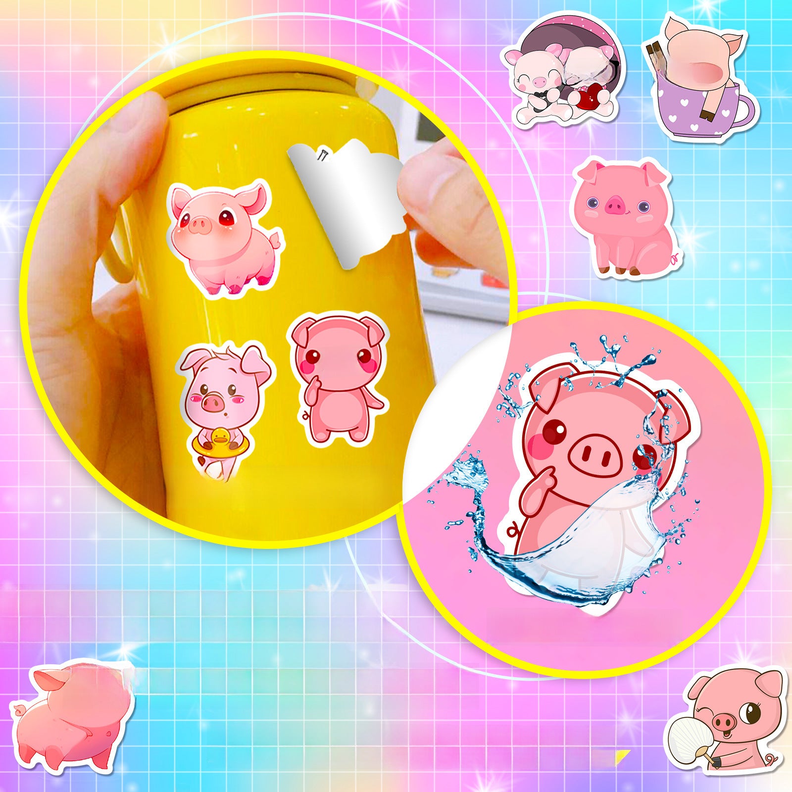 Wholesale 50pcs cartoon cute pink pig graffiti stickers girly pink pig stickers