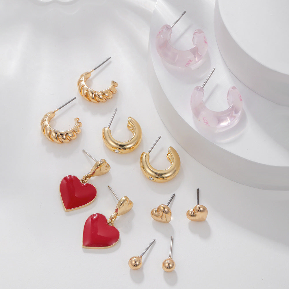 Wholesale Red Heart 6-Piece Alloy Earrings Set