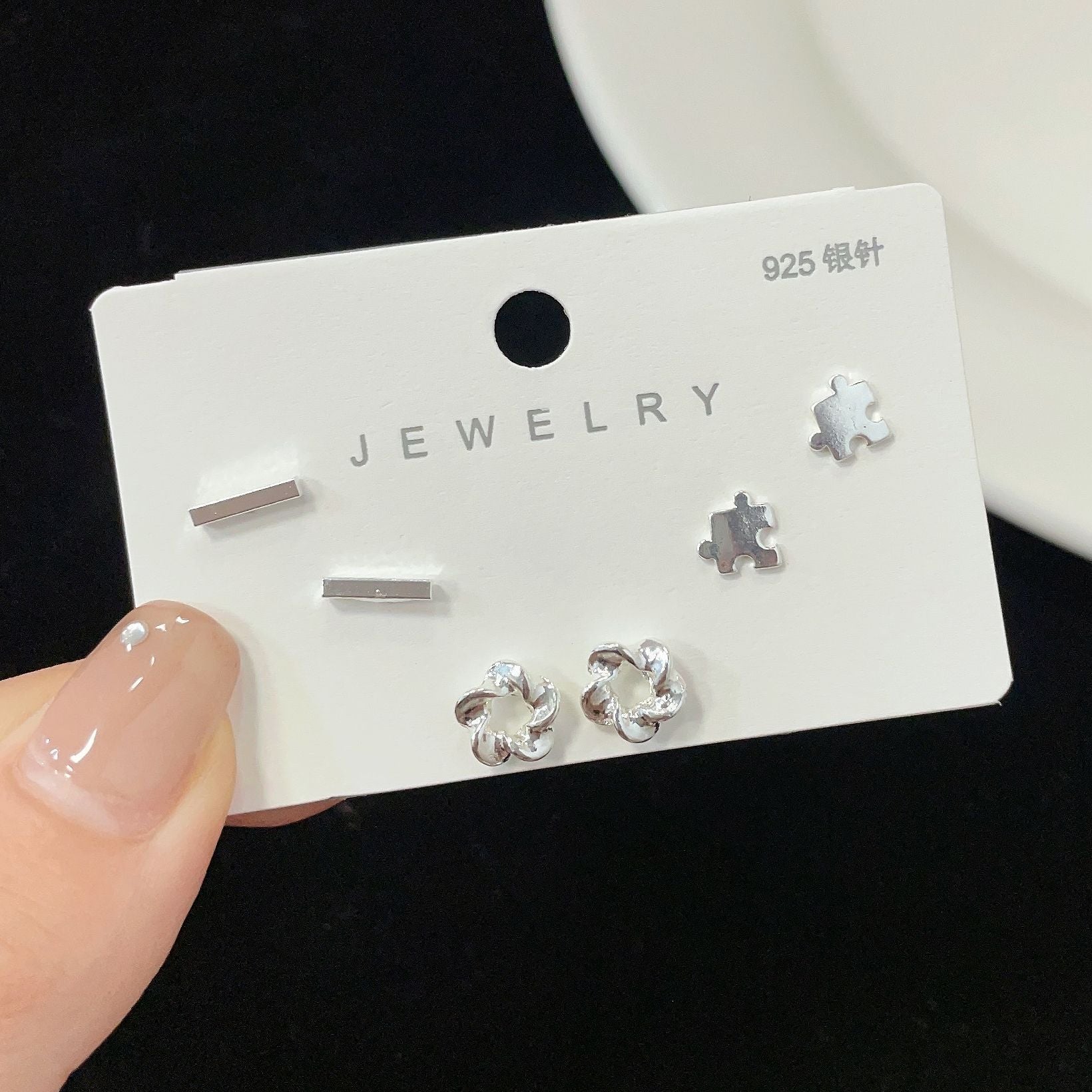 Wholesale silver needle 925 ear piercing earrings set female free mini