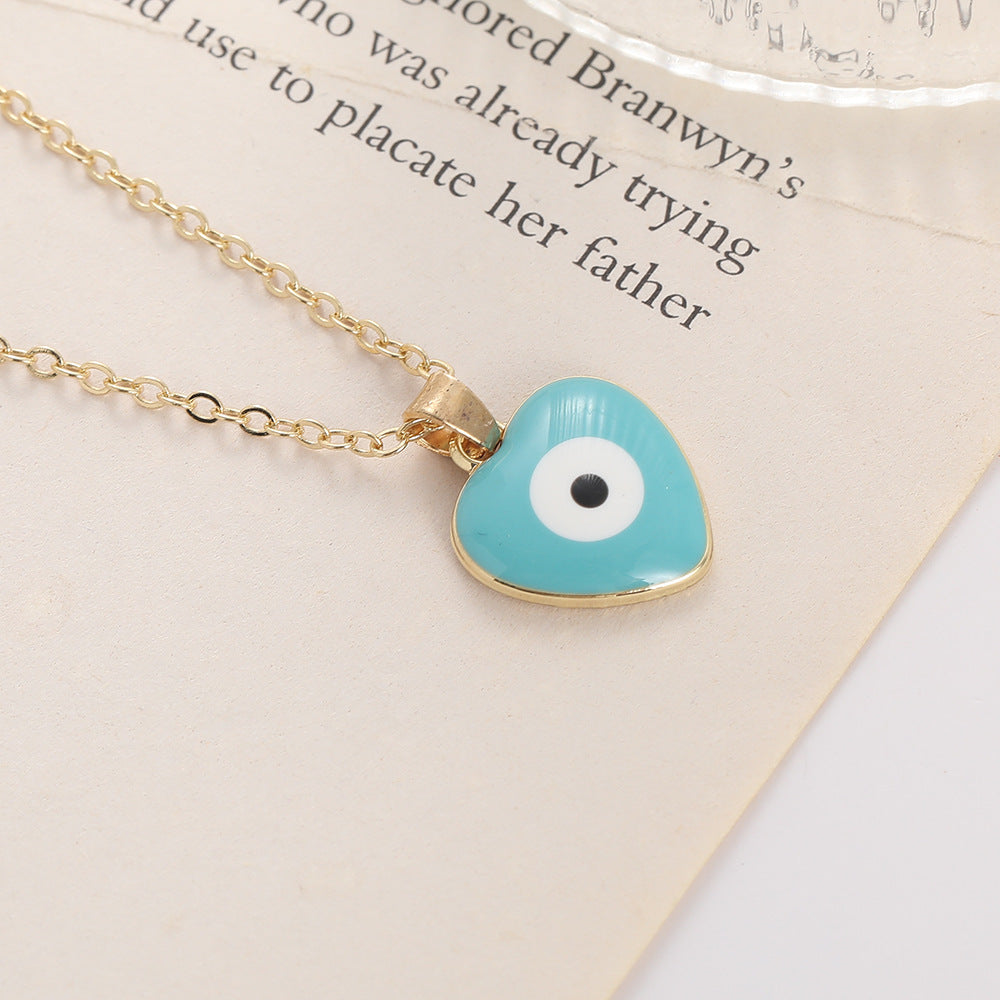 Wholesale Devil's Eye Heart Shaped Alloy Drop Oil Necklace