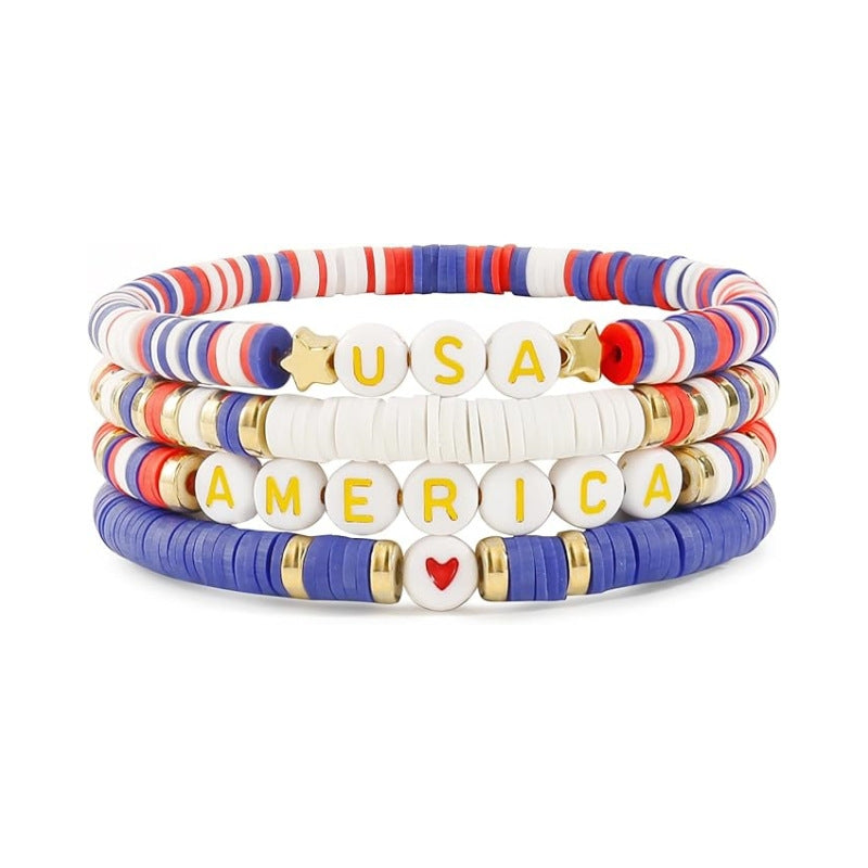 Wholesale Independence Day Shield Flag Soft Ceramic Letter Bracelet