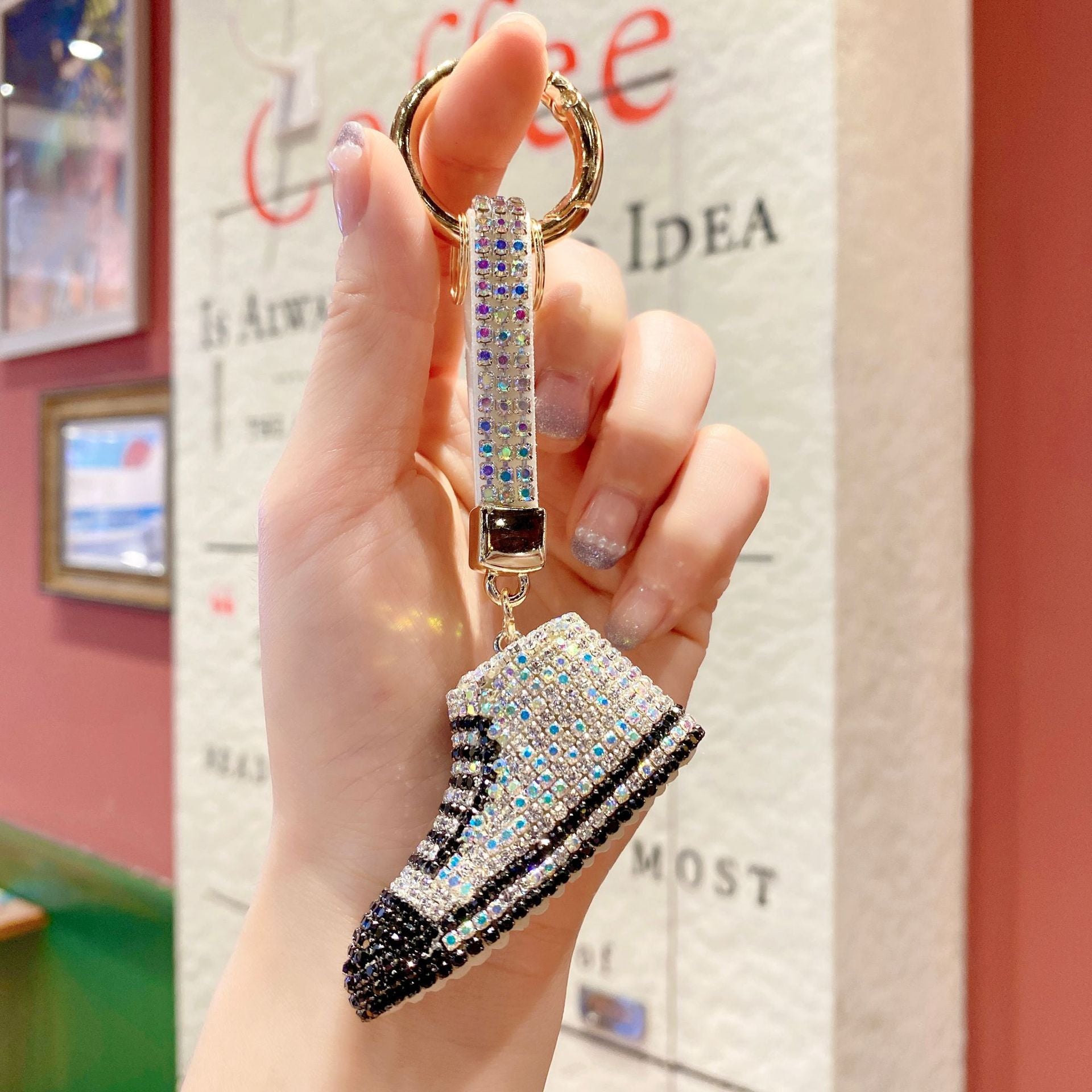 Wholesale Metal Diamond-encrusted Canvas Shoes Keychain