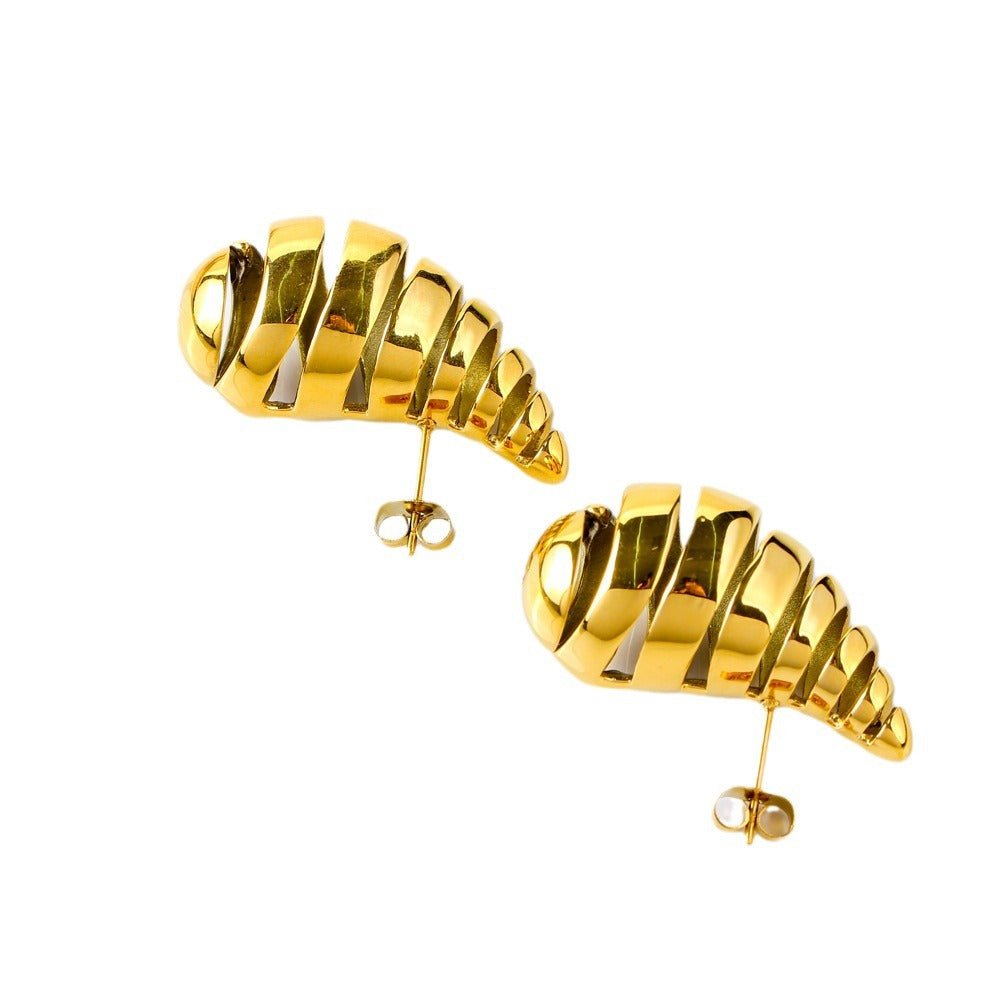 Wholesale 18K Gold Water Drop Spiral Hollow Stainless Steel Earrings