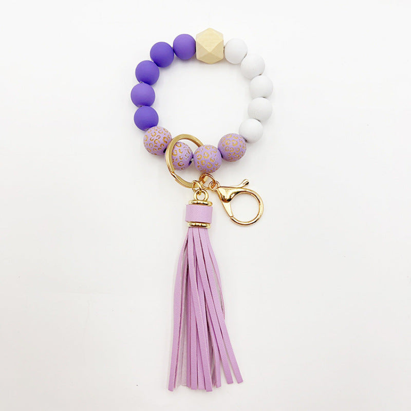 Wholesale  silicone tassel beaded bag accessories Wristlet Keychain