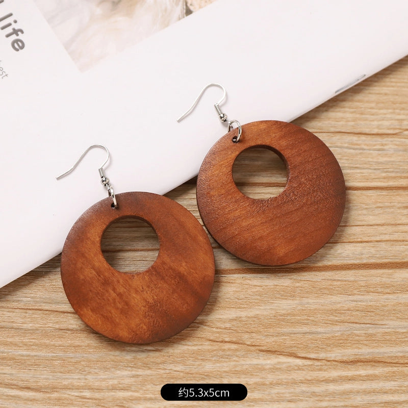 Wholesale Retro wooden exaggerated earrings Chinese ethnic style