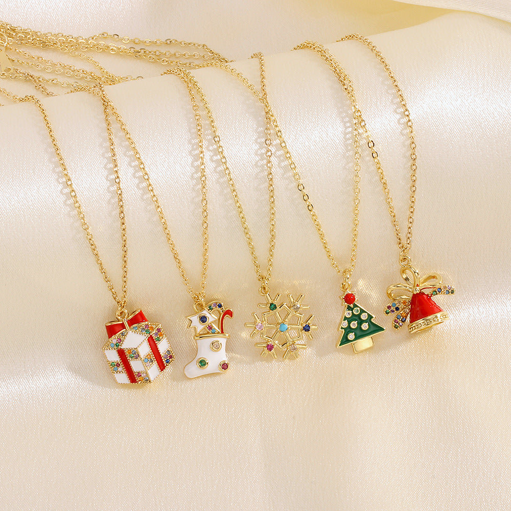 Wholesale European and American Christmas Series Micro-Inlaid Oil Drop Pendant Necklace