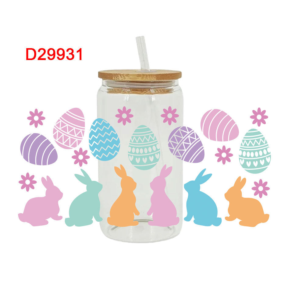 Wholesale Pink Cartoon Easter Bunny 16oz Cup UV DTF Wraps