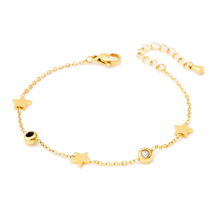 Wholesale Black and White Diamond Butterfly Love Star and Moon Bracelet Titanium Steel 18k Gold Leaf Letter Bracelet