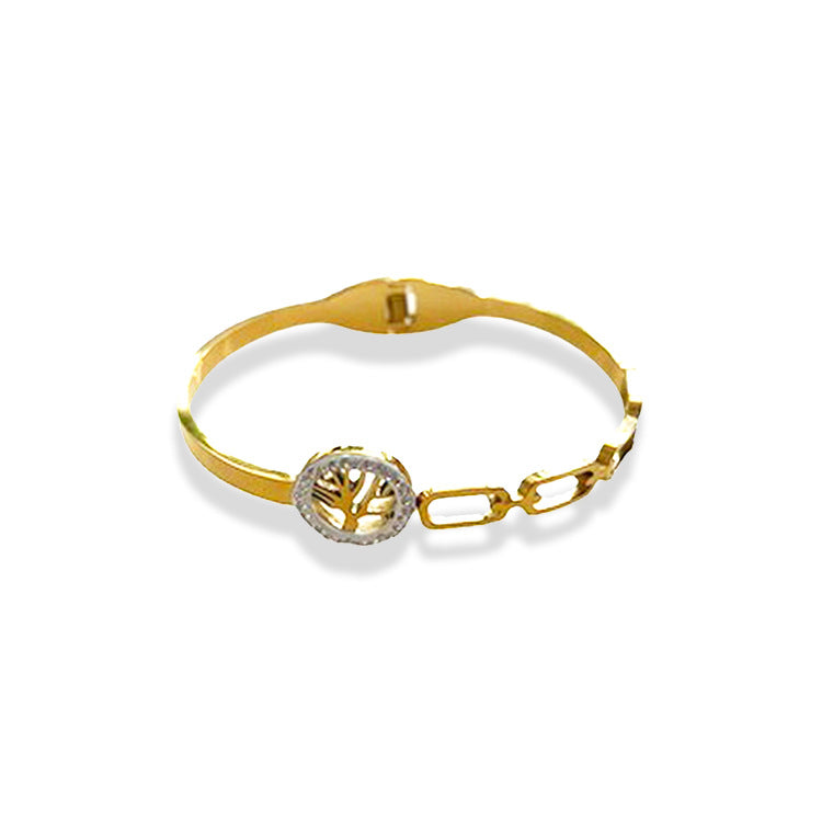 Wholesale 18K Gold Plated Geometric Disc Set with Diamond Tree Hollow Titanium Steel Bracelet