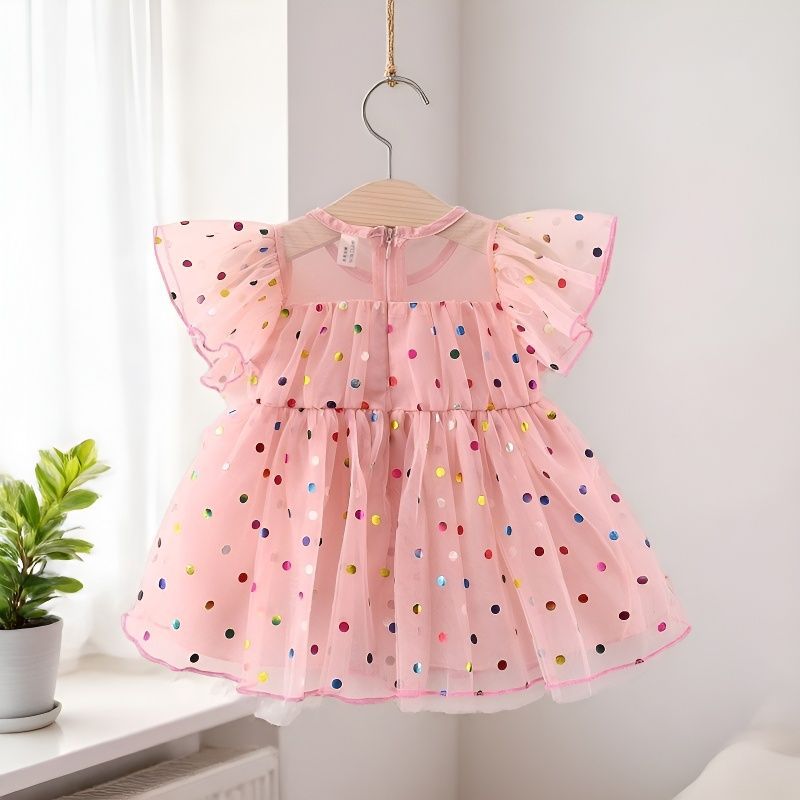 Wholesale Sweet Polka Dot Tulle Princess Dress For Baby Girl First Birthday Flutter Sleeve Fairy Tutu Outfit