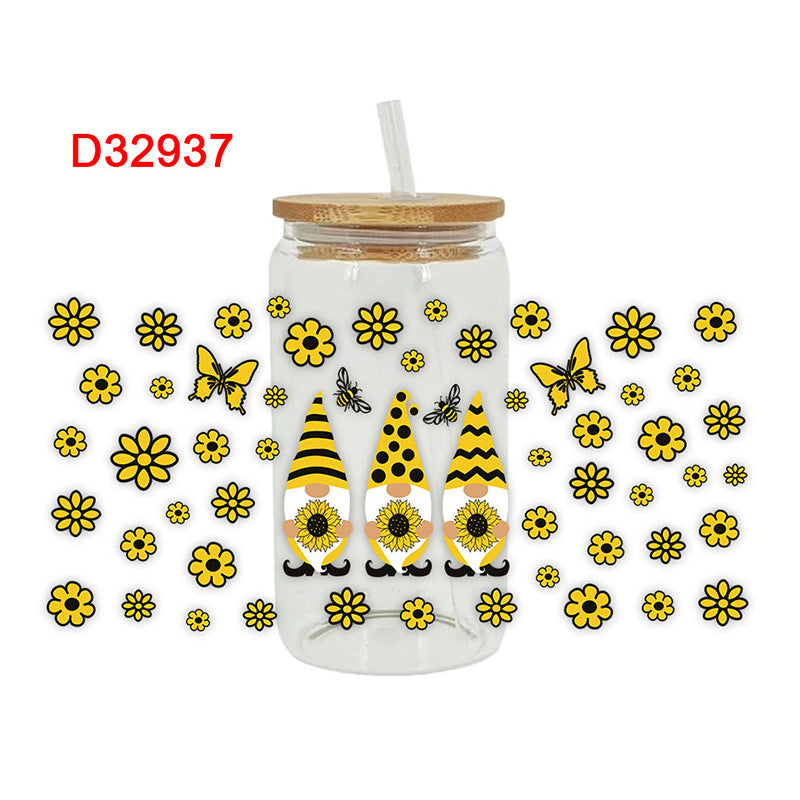 Wholesale Yellow Flower 16oz Cup UV DTF Wraps