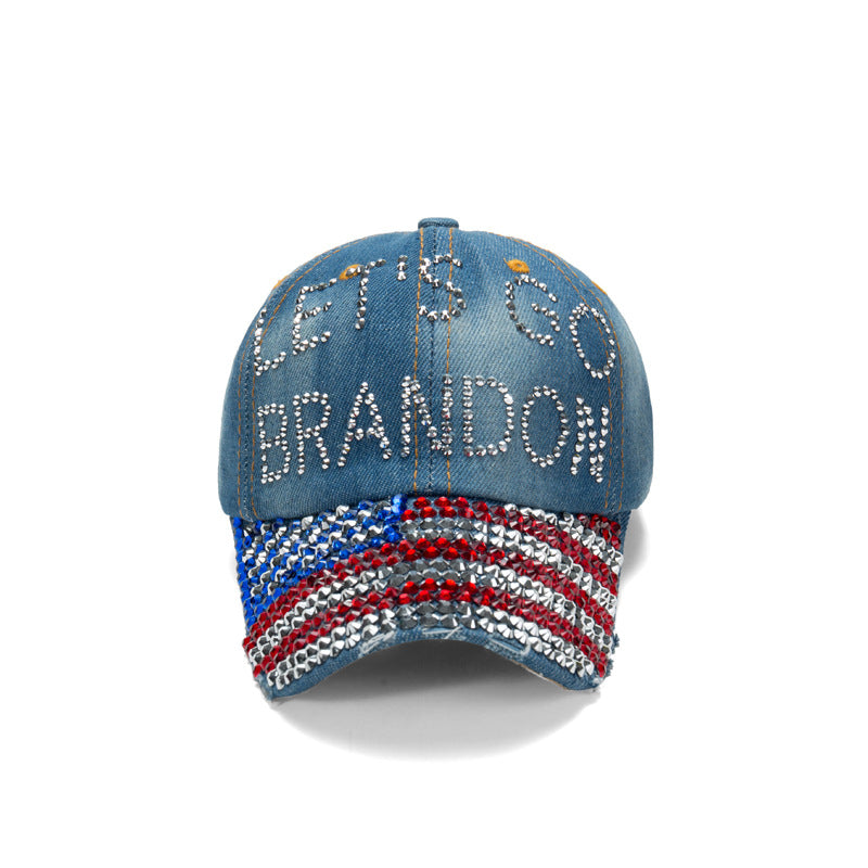 Wholesale New Baseball Cap Flag Denim Diamond-encrusted Election Event Cap Sunshade Sunscreen Cap Tide Cap