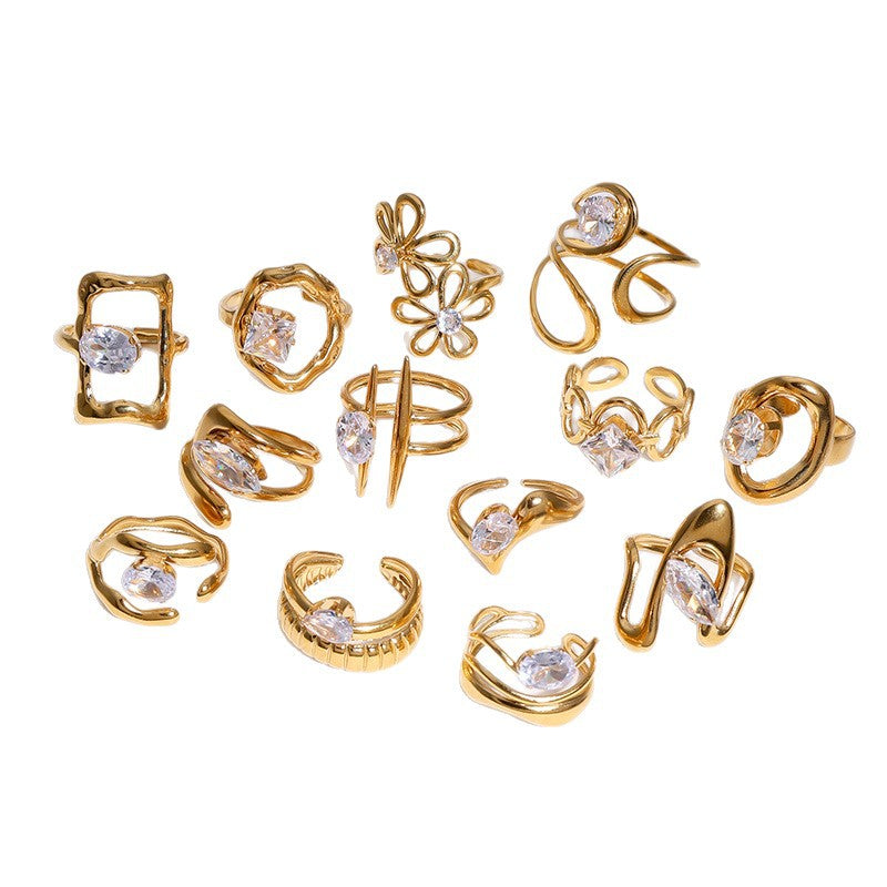 Wholesale Diamond-Set Titanium Steel Open Ring