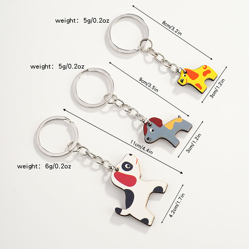 Wholesale of Cute Cartoon Puppy Wooden Color Printed Parent-child Keychains