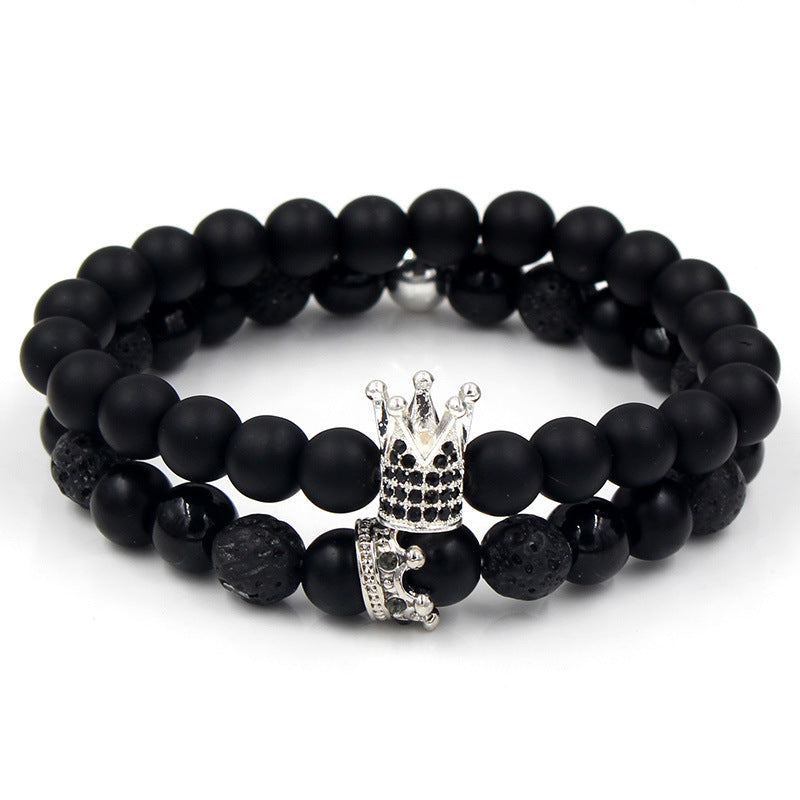 Wholesale Punk Bracelet Micro-set Zircon Diamond Ball Skull Set Bracelet Men's Bead Bracelet