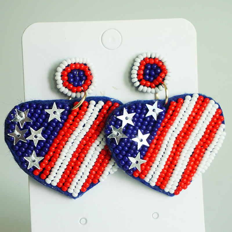 Wholesale 2 Pairs/Pack American Independence Day Rice Beads Handmade Earrings