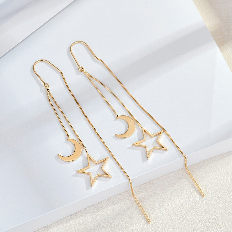 Wholesale Star Moon Hollow Tassel Long Ear Chain Earrings Trendy Jewelry Accessory Gift Boutique Resale