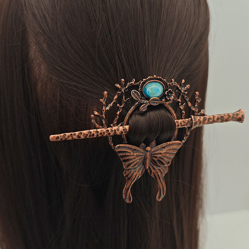Wholesale Imitation Moonstone Butterfly Hairpin Viking Hair Stick Irish Norwegian Style Hair Accessories