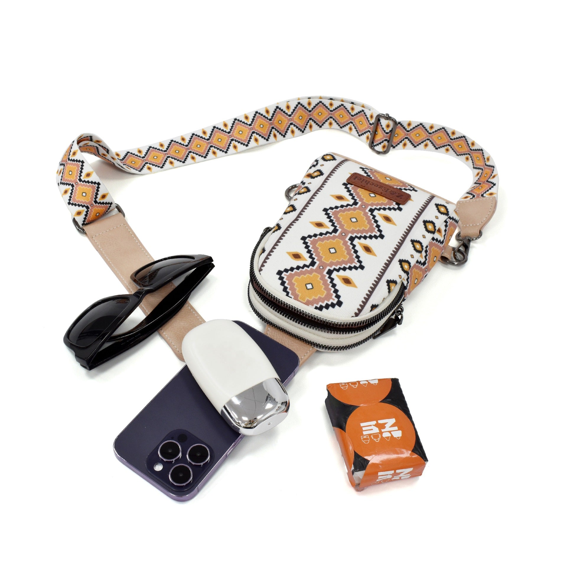 Wholesale Aztec Zipper Canvas Crossbody Bag Chest Bag