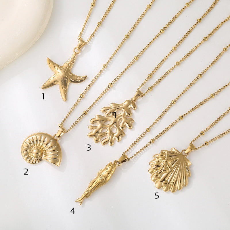 Wholesale Stainless steel marine life color-preserving necklace