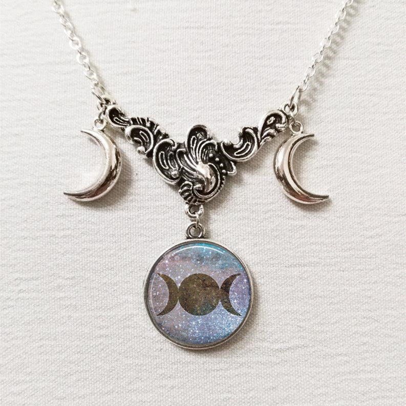 Wholesale  Triple Moon Goddess Crescent Crystal Glass Pendant Necklace Handmade Ladies Jewelry Gifts