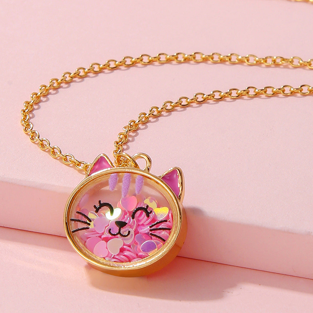 Wholesale cute cat frog bear children's necklace containing activity sequins dopamine necklace