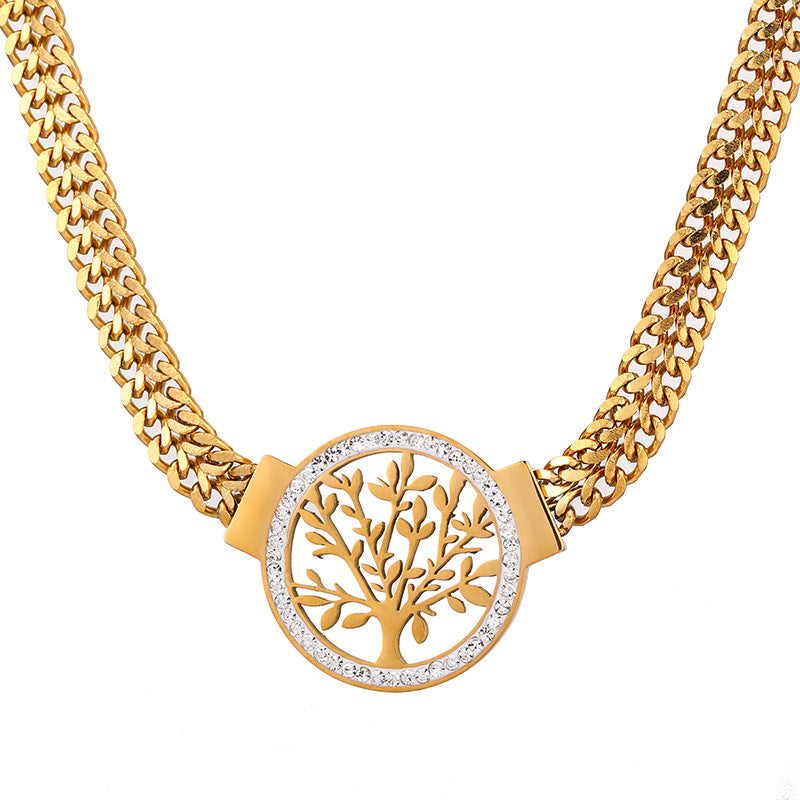 Wholesale Tree of Life Stainless Steel Double Layer Necklace