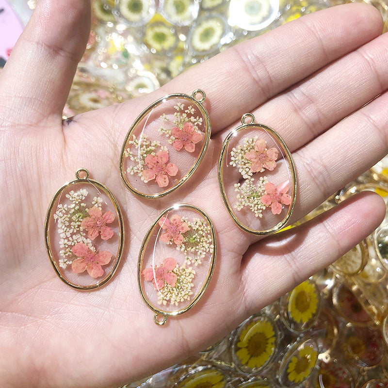Wholesale 3pcs New Oval Alloy Dried Flower Dripping Oil Literary Small Fresh Jewelry DIY Pendant Accessories