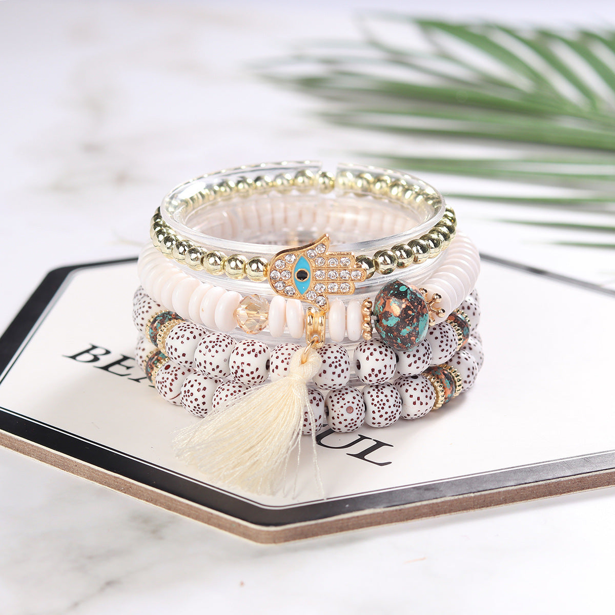 Wholesale Tassel Demon Palm Pendant Multi Layered Pendant Glass Elastic Bracelet