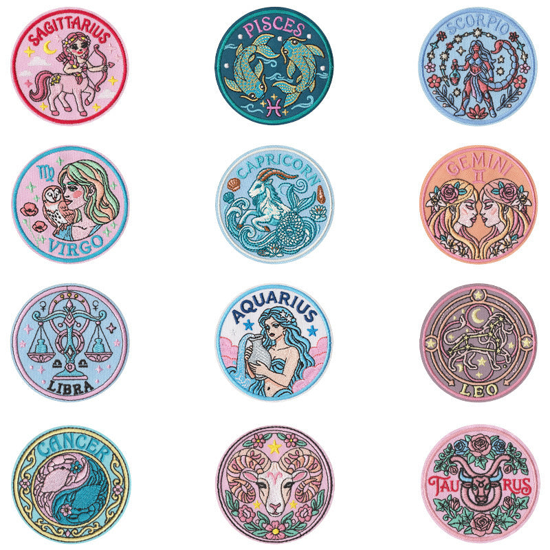 Wholesale Retro Zodiac Embroidered Iron On Patches Set Of 12 Trendy Contion Badges For ets Bags DIY Craft Fashion Accessory