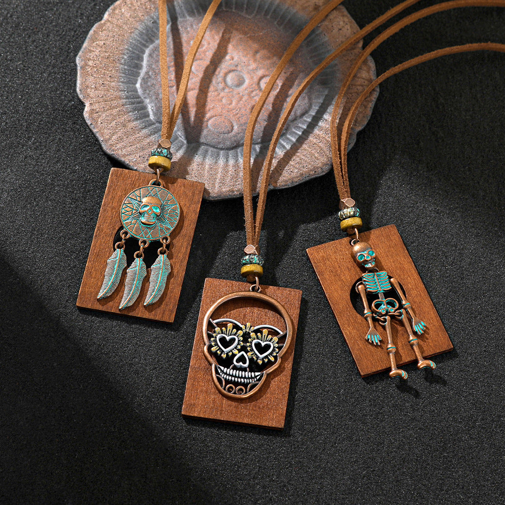 Wholesale Trendy  Multi Layer Skull Skeleton Pendant Long Chain Necklace Fashion Jewelry Accessory For Everyday Styling