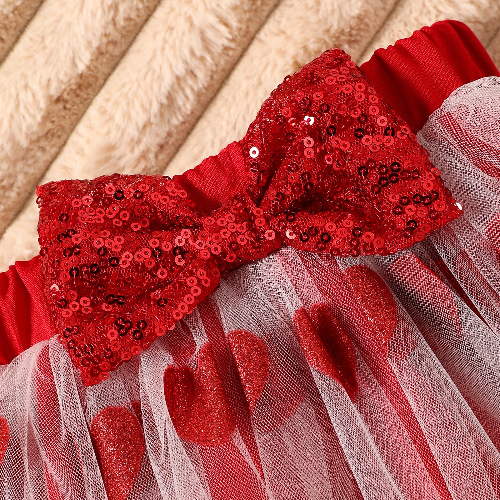 Wholesale Sweet Letter Heart Printed Long Sleeve Children's Clothing Mesh Dress Collar Headband Three-piece Set